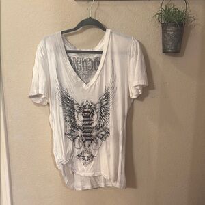 White Graphic V-Neck Women's Top